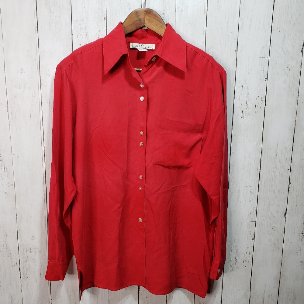 Vintage The Bridge Collection Red Button Up Silk